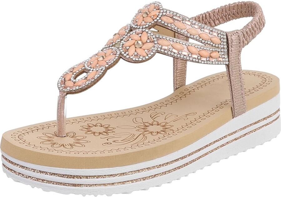 Italy Design Damessandaal sleehak met strass en elastische hielband