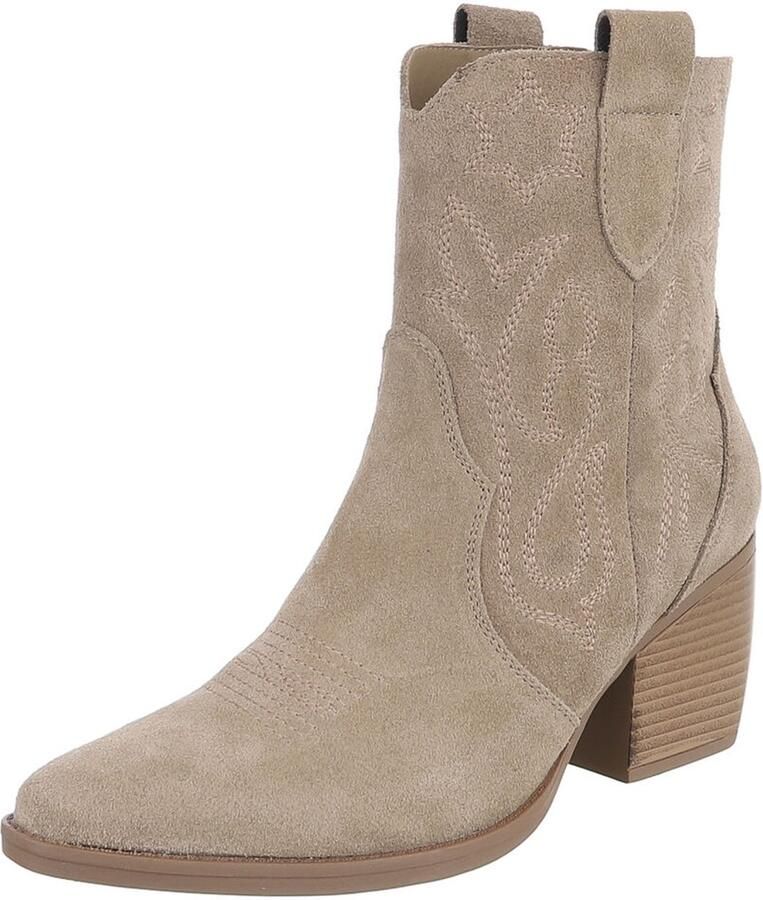 Italy Design Enkellaars Westernlook Blokhak Dames