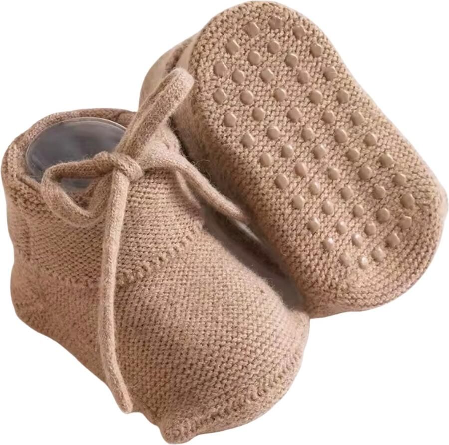 Ivy and Soof Gebreide Babyslofjes Antislip Donker Zand