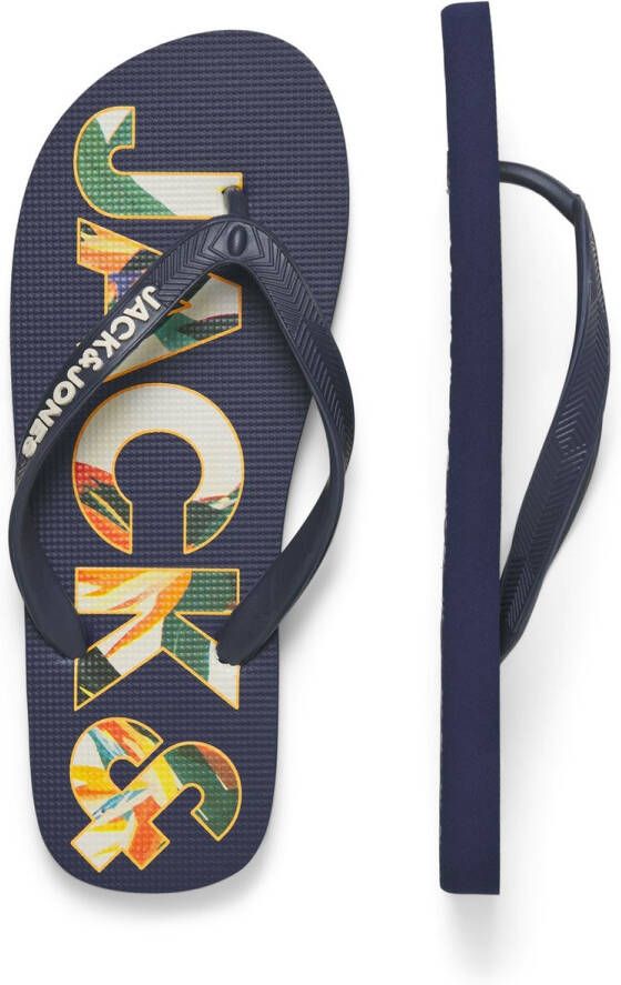 JACK & JONES Heren Teenslippers JFWLOGO Palm Print Blauw