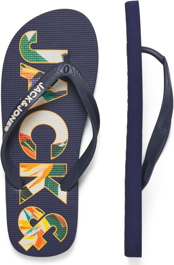JACK & JONES Jfwlogo Palm Print Flip Flop teenslippers donkerblauw