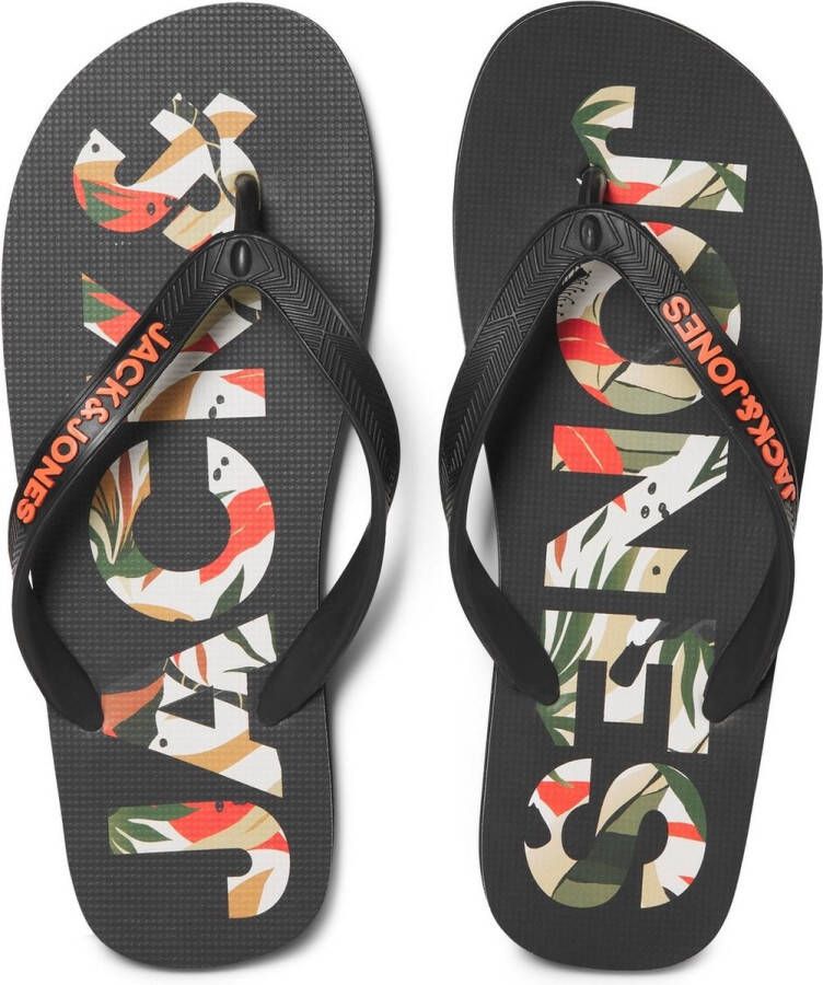 Jack & jones Teenslippers met labelapplicatie model 'LOGO PALM PRINT'