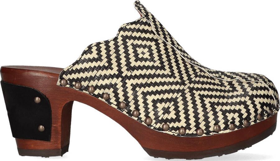 Jan Jansen Knock On Wood Dames Clogs Black Offwhite Zwart Leer JJ27.blackoff