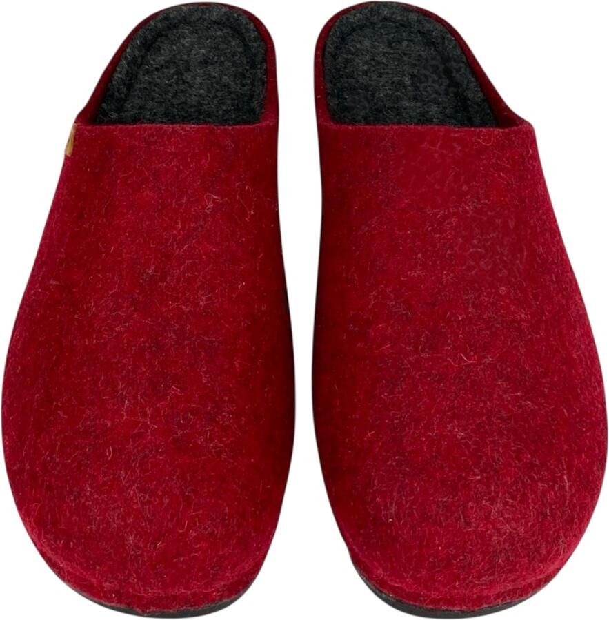 Janex Dames Pantoffels Wol Vilt Borduur Rood Lichtgewicht Comfort