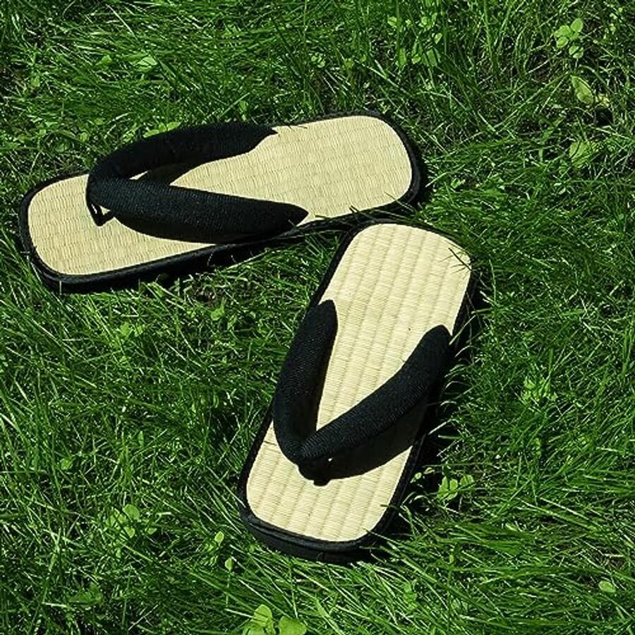 Japanse Sandalen Rijststro Beige Zwart 38 39