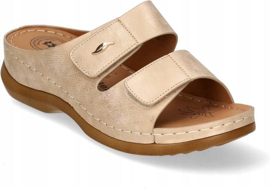 Jezzi Dames Klompjes Eco Leer Beige Sleehak Klittenband
