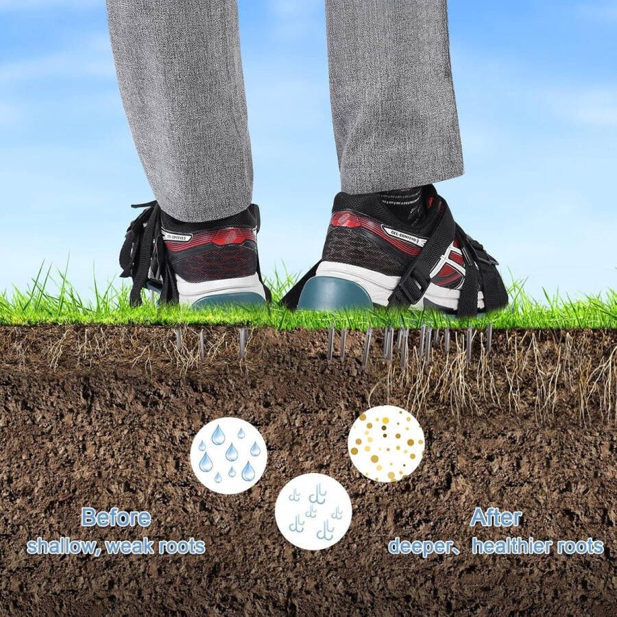 JGS Premium Gazonbeluchter sandalen voor gazon en erf Tuin beluchtingsschoenen Gras beluchter spikes Bodem beluchter sandalen met 4 rie