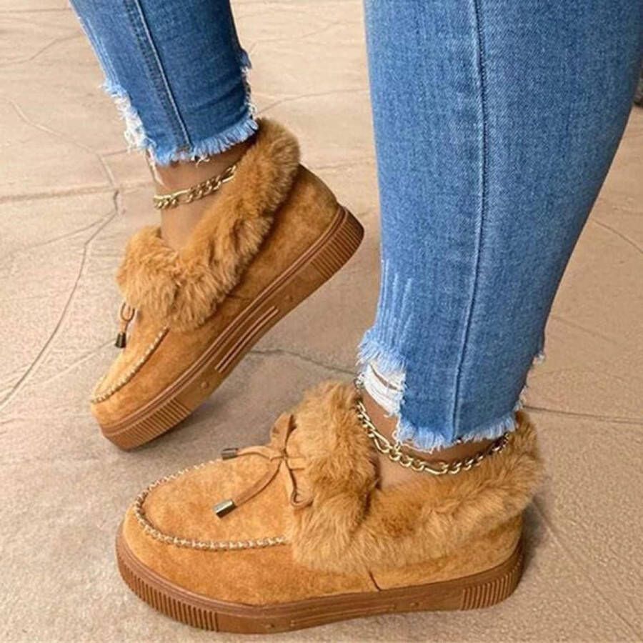 JGS Premium Dames Winterlaarzen met Warme Voering en Kwastjes Sneeuwlaarzen Plat Met Slip On Katoenen Winterschoenen Stijlvolle Laarzen voor Dames