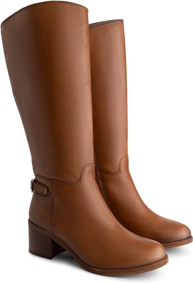 Jilsen Dames Laarzen Brede Schacht en Laarzen Brede Kuiten Ayla in Cognac Kuitomtrek