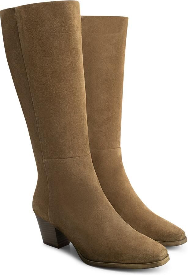 Jilsen Dames Laarzen Brede Schacht en Laarzen Brede Kuiten Faye Suede in Taupe Kuitomtrek