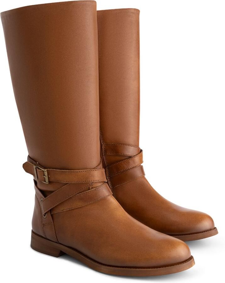 Jilsen Dames Laarzen Brede Schacht en Laarzen Brede Kuiten Lola in Cognac Kuitomtrek