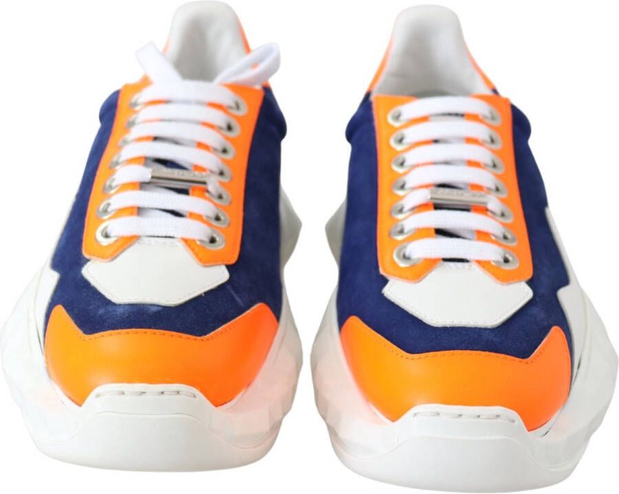 Jimmy Choo Elektrische Oranje Stretch Mesh Lederen Mix Sneaker