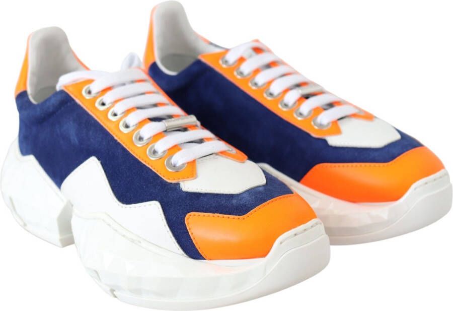 Jimmy Choo Elektrische Oranje Stretch Mesh Lederen Mix Sneaker