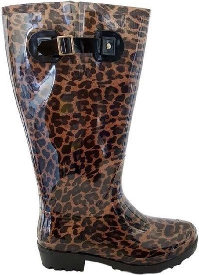 JJ Footwear Regenlaars Wide Wellies Leopard Bruin Kuitmaat XL