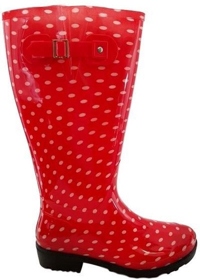 JJ Footwear Regenlaars Wide Wellies Rood Wit Polka Dots Kuitmaat XXL