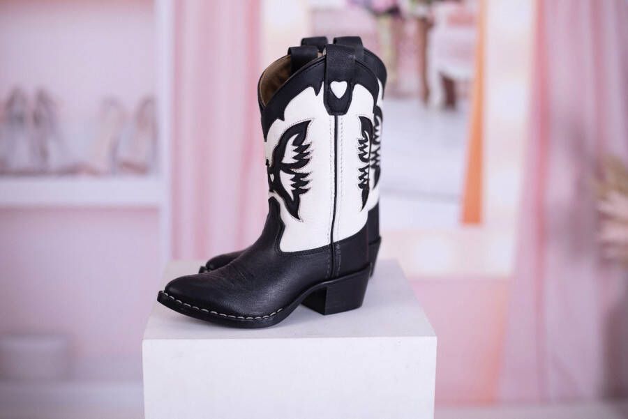 JMS Fashion Cow laarsje kind kids zwart wit echt leer boots western unisex laars schoen