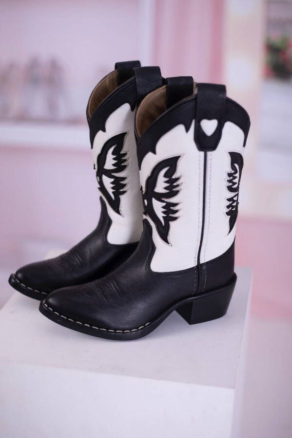 JMS Fashion Cowboy laarsje kind kids zwart wit echt leer boots western unisex laars schoen Wij adviseren +- 1 maat kleiner te bestellen