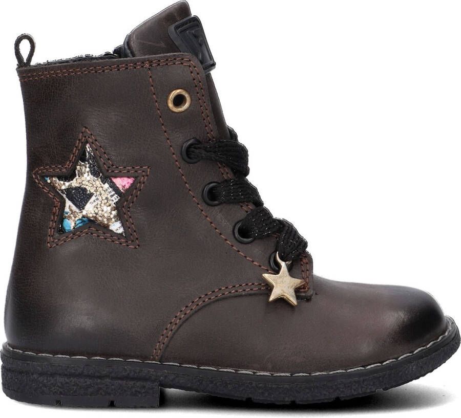 Jochie & Freaks Jf-21170 Veterboots Laarzen Met Veters Meisjes Kids Zwart