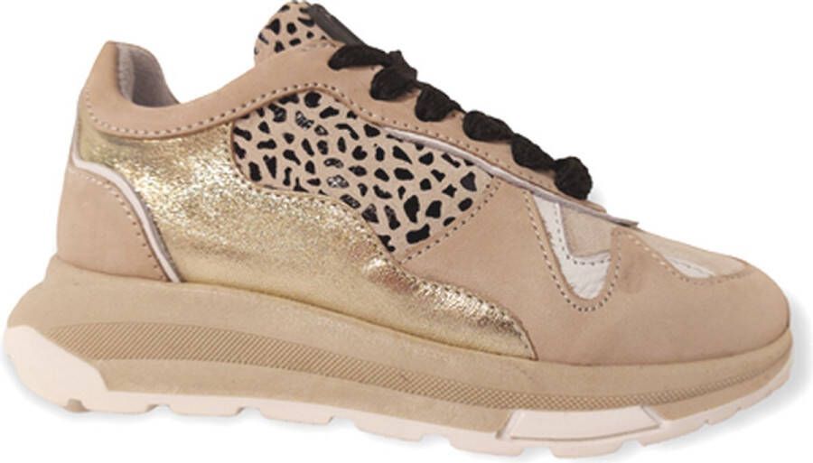 Jochie & Freaks Lole Lage sneakers Leren Sneaker Meisjes Kids Beige