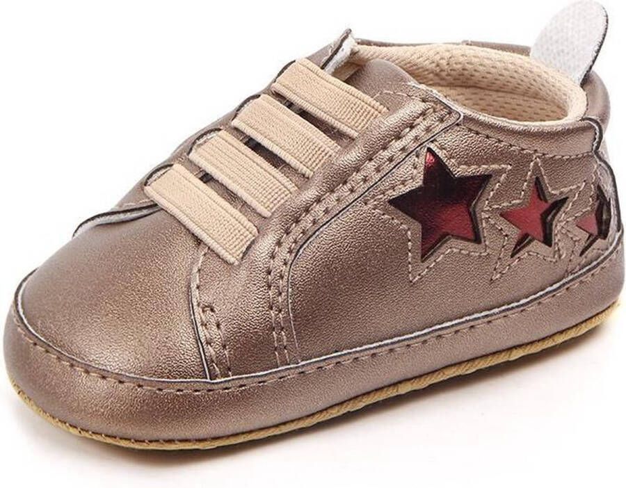 Jodeledokie Gouden sneakers met rode sterren Kunstleer Zachte zool 12 tot 18 maanden