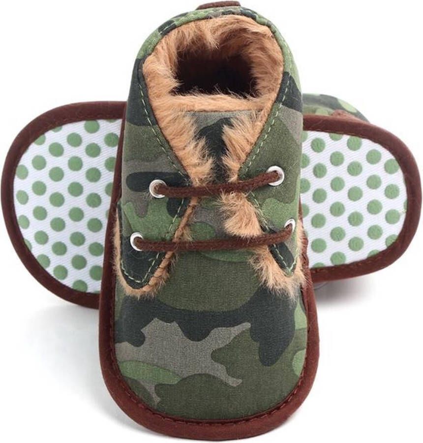 Jodeledokie Legergroene gewatteerde schoenen Suède Zachte zool 0 tot 6 maanden - Foto 2