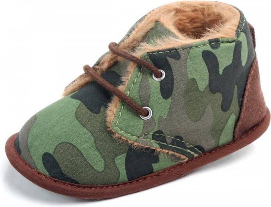 Jodeledokie Legergroene gewatteerde schoenen Suède Zachte zool 0 tot 6 maanden