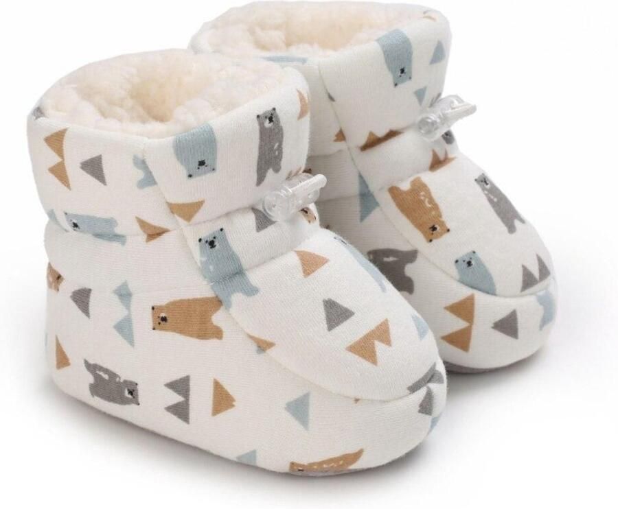 Jojoy Warme Babylaarsjes Babyslofjes Antislip Zool Fleece Witte Beer Herfst Winter Maat M BABYBOOT