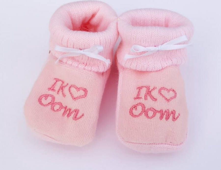 Petit Villain Kraamcadeau Newborn Slofjes I love Oom Roze 0 3 maanden