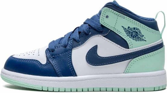Jordan 1 Mid schoen voor baby's en peuters Mystic Navy White Mint Foam Kind