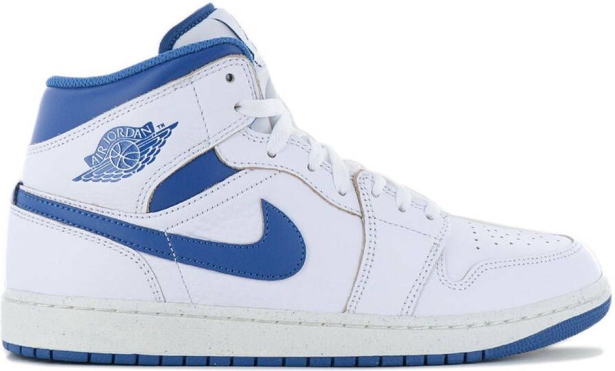 Jordan Air 1 Mid SE Heren Sneakers Schoenen Leer Wit-Blauw FN5215