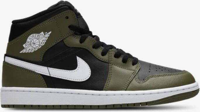 Jordan Air 1 Mid Black Medium Olive Sail White- Black Medium Olive Sail White