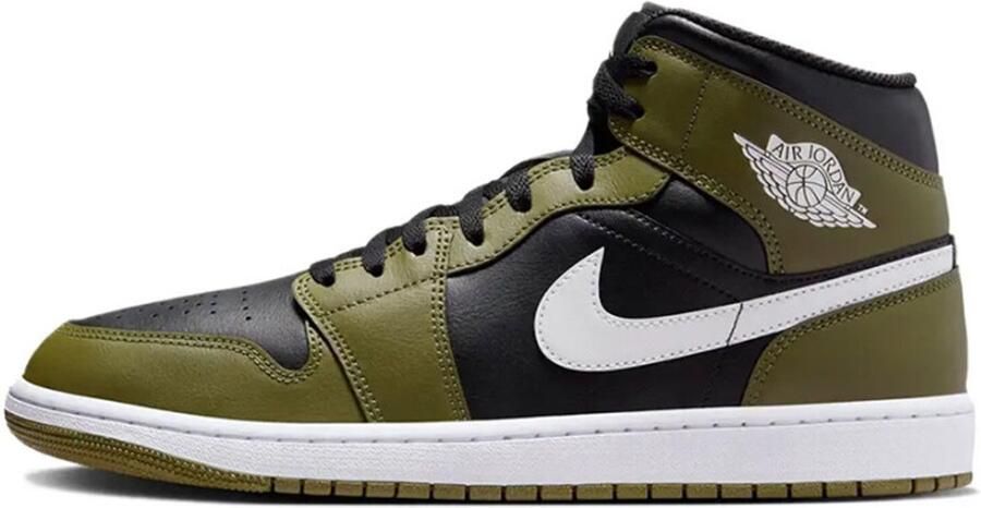 Jordan Air 1 Mid Black Medium Olive Sail White- Black Medium Olive Sail White - Foto 2