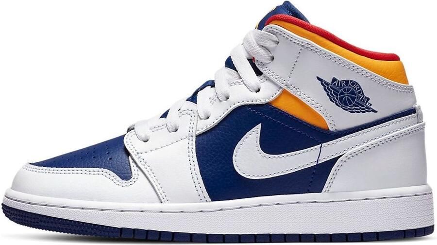 Air Jordan 1 Mid (GS) Sneakers White Laser Orange Deep Royal Blue Wit Blauw 1 Lifestyle Kinderen