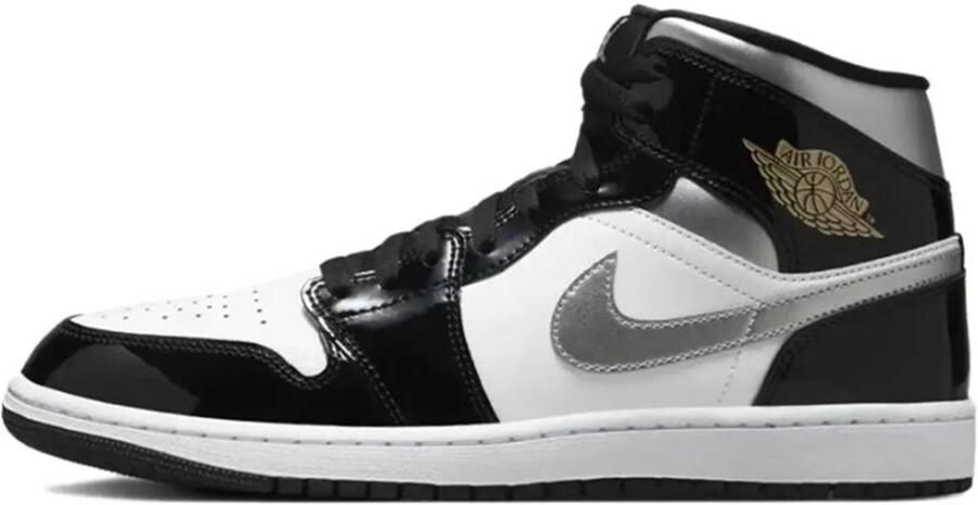 Nike Air Jordan 1 Mid SE Patent Black White Silver Gold Sneakers Doos Zonder Deksel - Foto 3