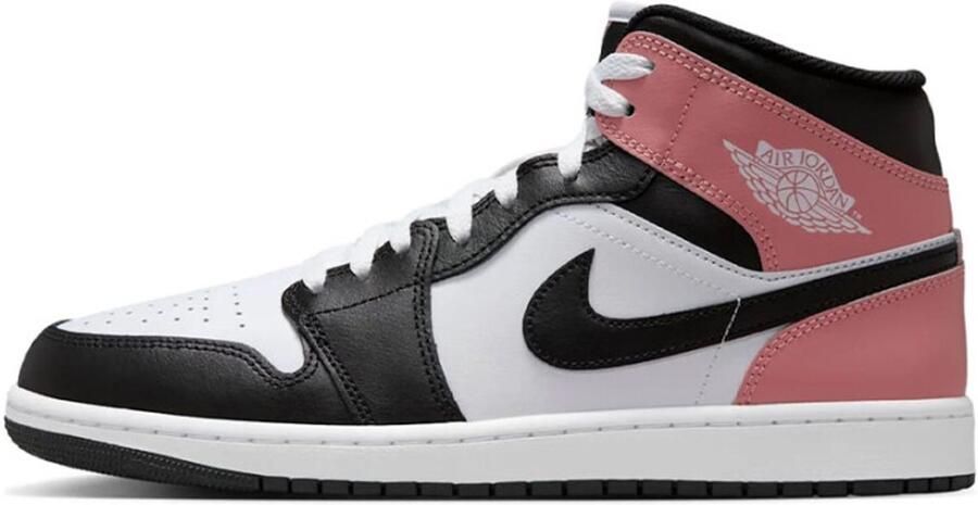 Nike Air Jordan 1 Mid Heren Wit Zwart Roze Doos zonder deksel - Foto 3