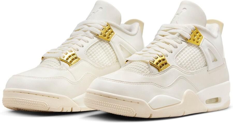 Air Jordan 4 Retro 'White & Gold' Sail Zwart Metallic Gold Wit Zwart 4 Lifestyle Dames Sneakers voor Vrouwen