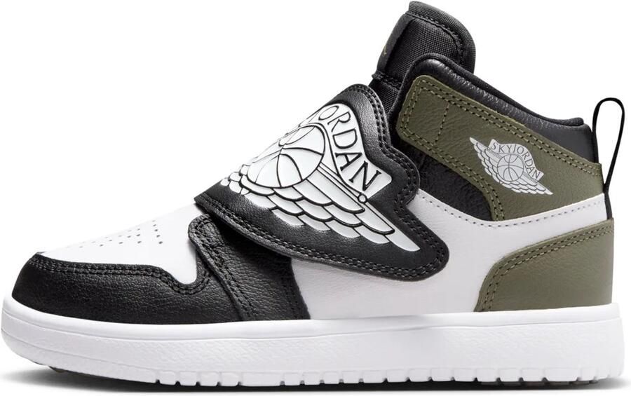 Air Jordan Sky Black White Medium Olive (PS) BQ7197-092 zwart olijfgroen wit klittenband kinderschoenen unisex