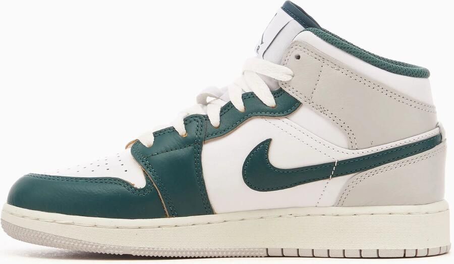 Air Jordan 1 Mid SE White Sail Neutral Grey Oxidized Green Wit Grijs 1 Lifestyle Kinder Sneakers voor en Doos zonder deksel - Foto 3