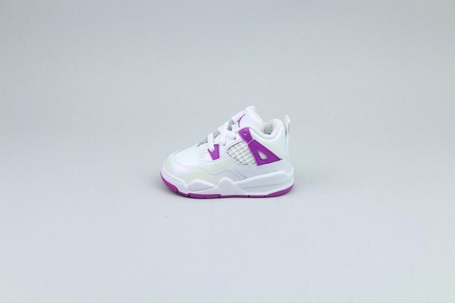 Air Jordan 4 Retro Wit Hyper Violet Wit Paars 4 Lifestyle Kinder Sneakers voor en