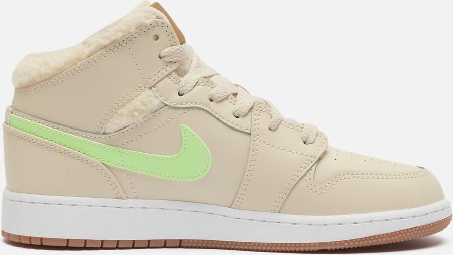 Nike Sneakers Baskets 1 Mid Fleece Pearl White en cuir beige crème