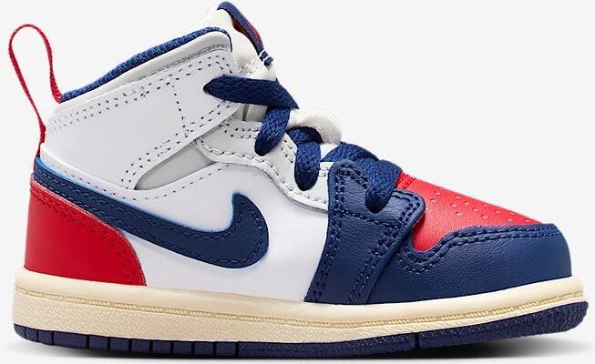 Jordan Air 1 Mid Wit University Red Neutral Grey Deep Royal Blue Wit Rood Air 1 Lifestyle Kinder Sneakers voor en