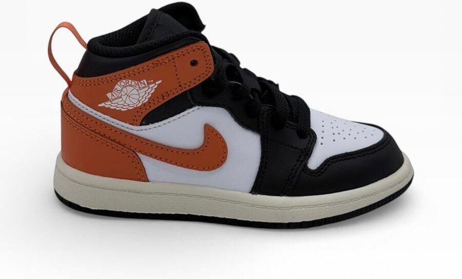 Nike Jordan 1 Mid (PS) Sneaker Zwart Oranje Wit Doos zonder deksel - Foto 2