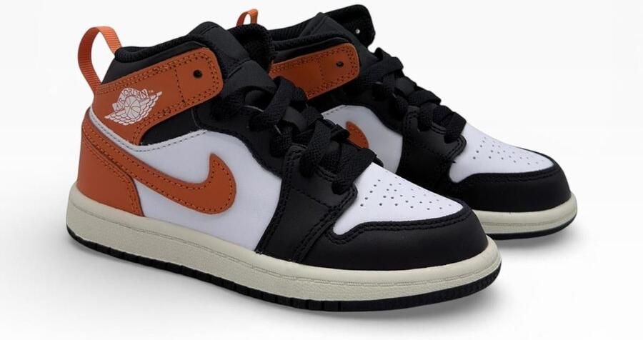 Nike Jordan 1 Mid (PS) Sneaker Zwart Oranje Wit Doos zonder deksel - Foto 3