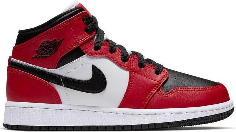 Nike Jordan 1 Mid Zwart Gym Red Zwart Rood Air Jordan 1 Lifestyle Kinder Sneakers voor en