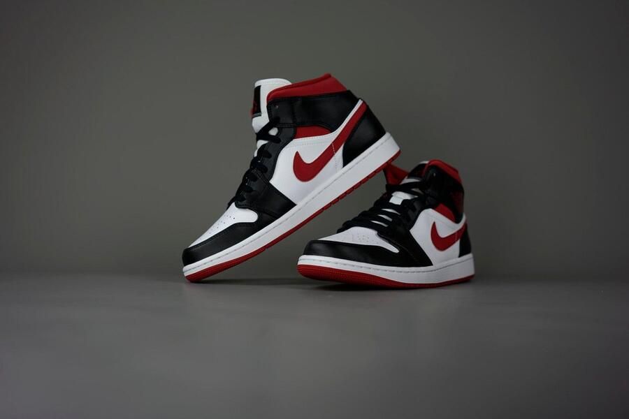 Nike Air Jordan 1 Mid Sneaker Wit Zwart Rood Doos zonder Deksel Limited edition - Foto 2