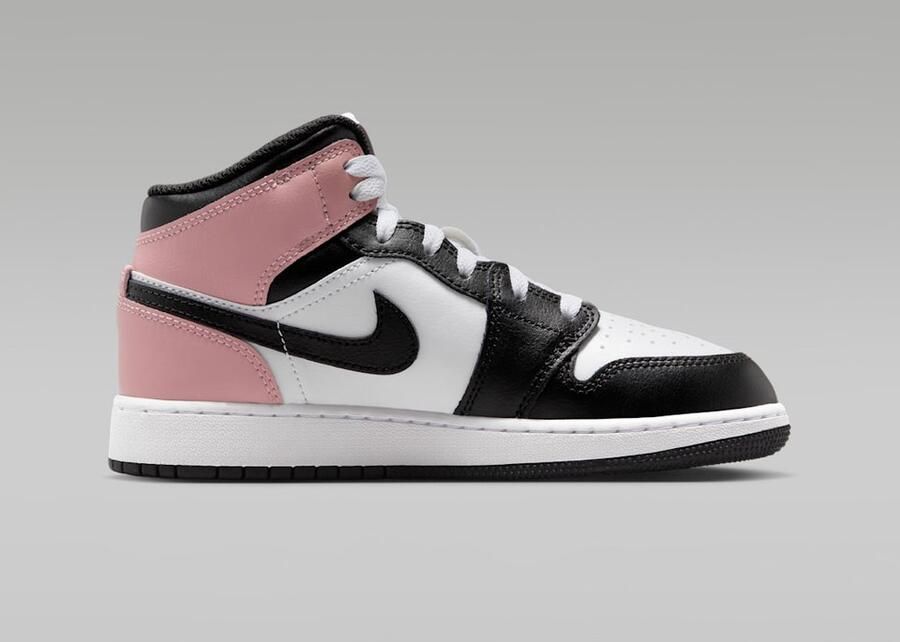 Nike Air Jordan 1 Mid Heren Wit Zwart Roze Doos zonder deksel