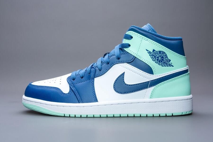 Jordan Air 1 Mid Mystic Navy Mint Foam White Schoenmaat 47 1 2 Sneakers 554724 413 - Foto 4