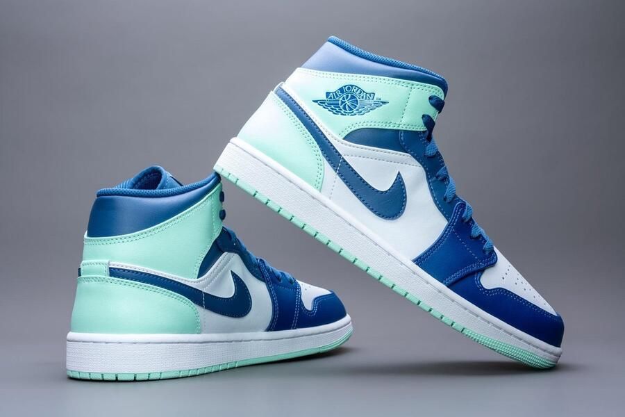 Jordan Air 1 Mid Mystic Navy Mint Foam White Schoenmaat 47 1 2 Sneakers 554724 413 - Foto 5