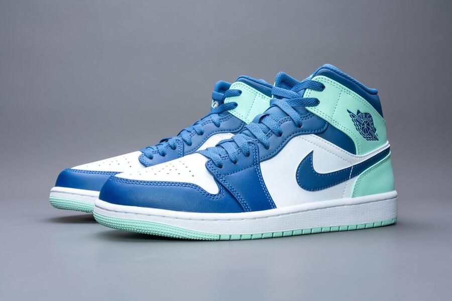 Jordan Air 1 Mid Mystic Navy Mint Foam White Schoenmaat 47 1 2 Sneakers 554724 413 - Foto 6