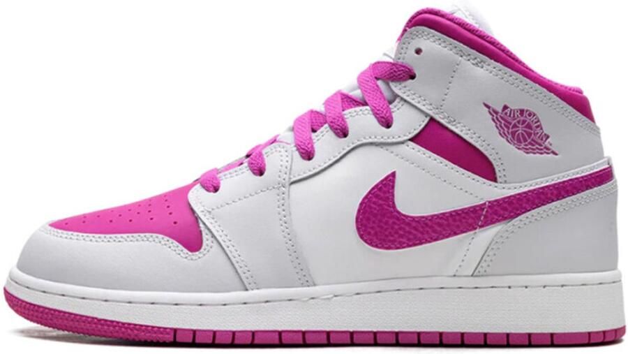 Nike Air Jordan 1 Mid Iris Whisper White Fire Pink Wit Roze Air Jordan 1 Lifestyle Kinder Sneakers voor en Doos zonder deksel
